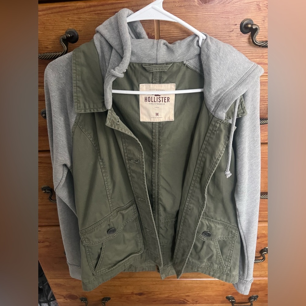 Hollister Green and Gray Jacket medium